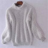 Lässiger Angora Strick Damenpullover - Livia in Grau