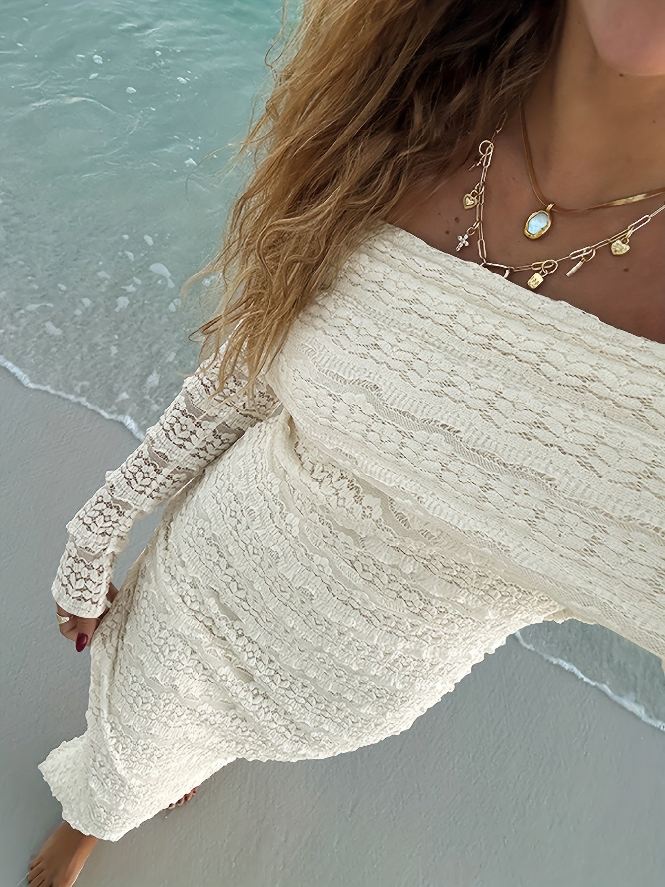 Schulterfreies Maxikleid | Romantische Spitze | Elegante Passform