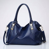 Damen Breite Leder Handtasche Mit Langem Riemen – Stilvolle Schultertasche in Blau