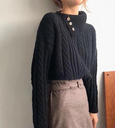 Strukturierter Pullover | Hoher Kragen mit Knöpfen | Eleganter Komfort