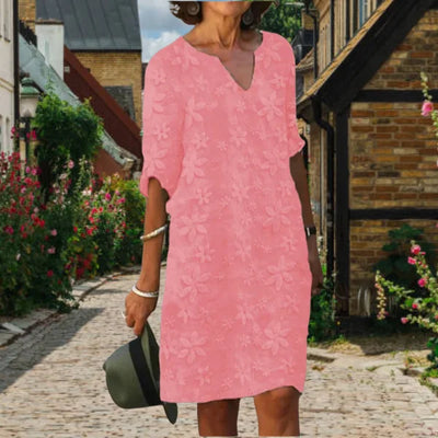 Damen MidiKleid mit Blumenmuster und V-Ausschnitt