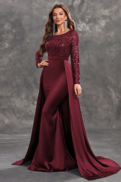 Damen Abendkleid mit Paillettenoberteil und fließendem Rock