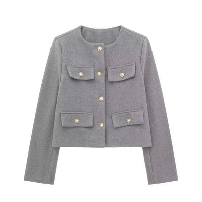 Damen Kurzjacke mit Knopfdetails und geradem Schnitt