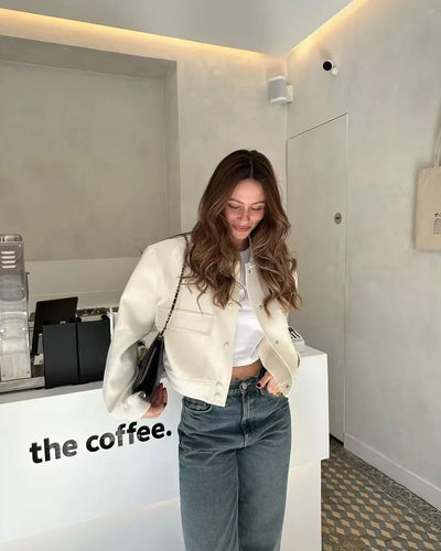 Damen Bomberjacke in Blouson-Optik mit Taschendetail