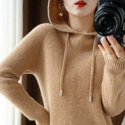 Damen Hoodie mit Kordelzug und Rippbündchen