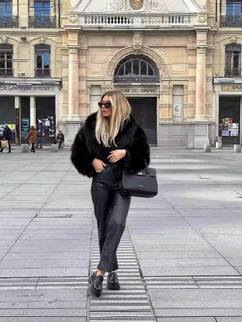 Damen kunstfelljacke mit Langen Ärmeln und Offener Front