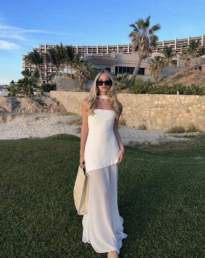 Damen Maxikleid mit asymmetrischen Schichten und geradem Schnitt