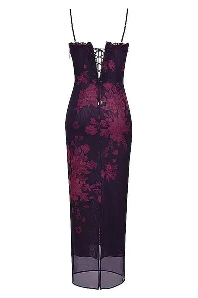 Damen Maxikleid mit verstellbaren Trägern und Blumenmuster