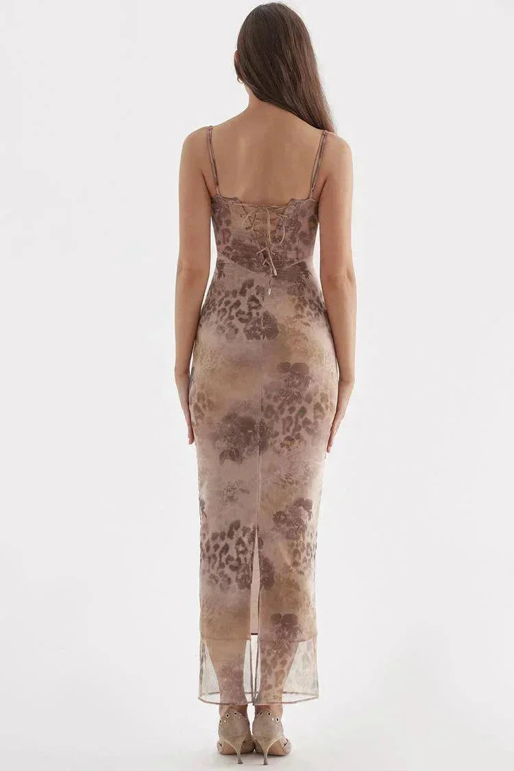 Damen Maxikleid mit verstellbaren Trägern und Blumenmuster