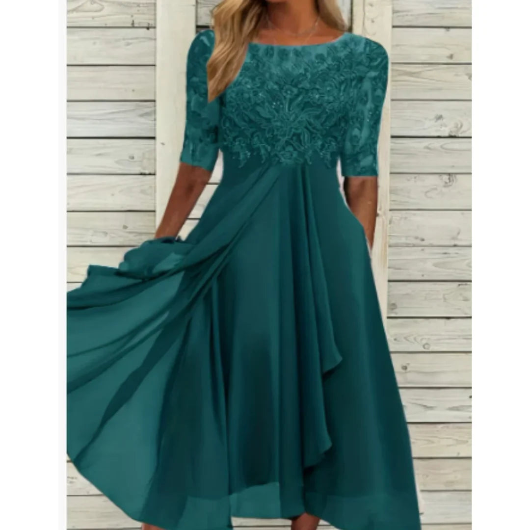 Damen Midikleid mit Spitzenoberteil und 3/4 Ärmeln