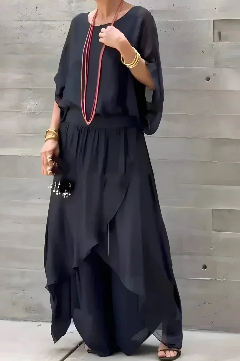 Damen Set mit weitem Oberteil und asymmetrischer Hose