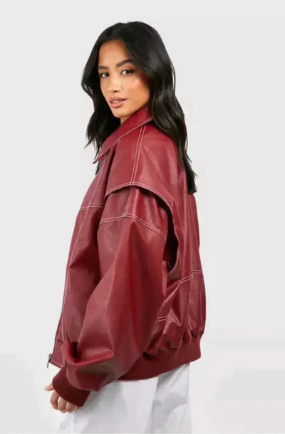 Damen Oversize Jacke in Rot mit Weitem Schnitt