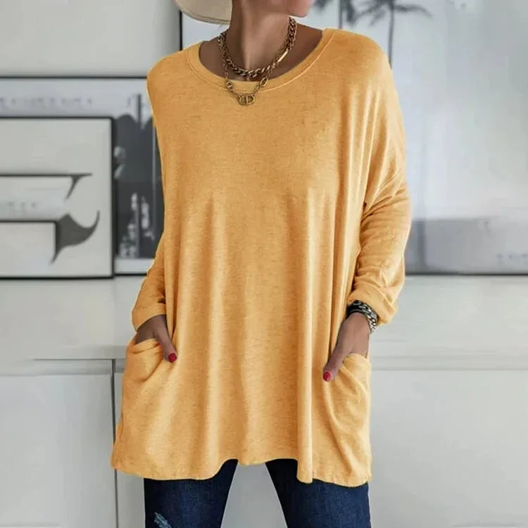 Damen Oversize Pullover mit Rundhalsausschnitt und Taschen
