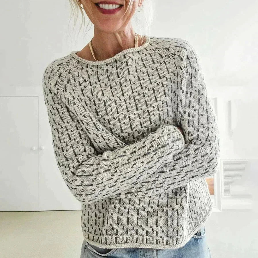Damen Rundhals Strickpullover mit geripptem Saum und Bündchen