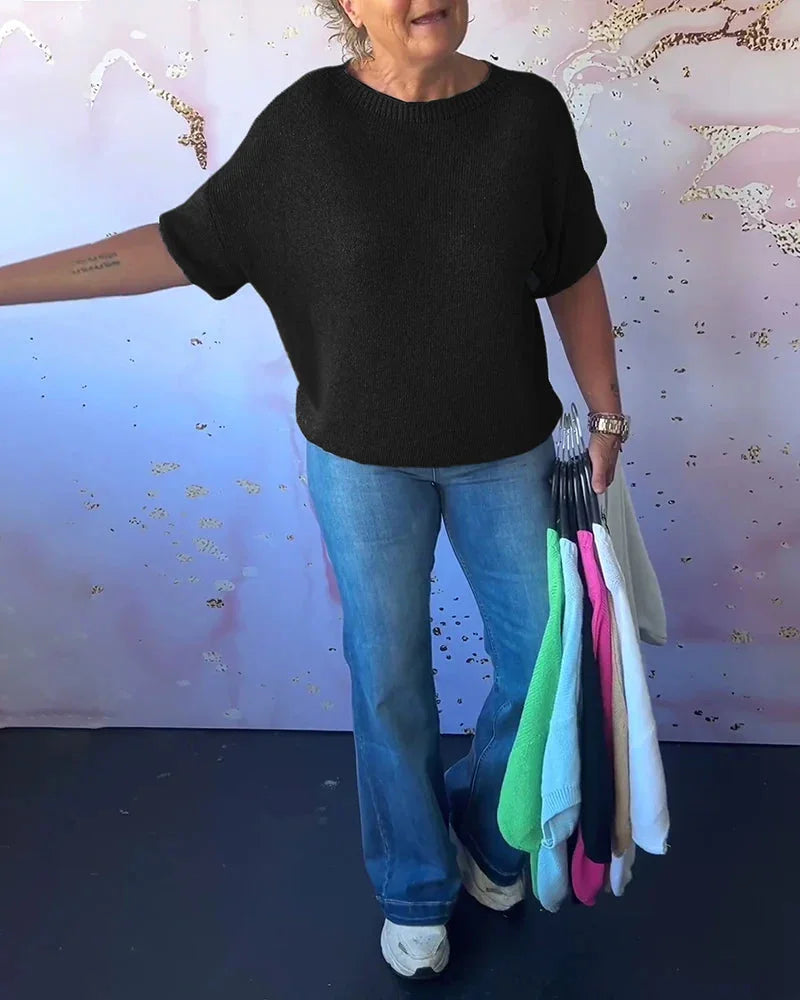 Damen Strickoberteil mit lockerer Passform und Rundhals