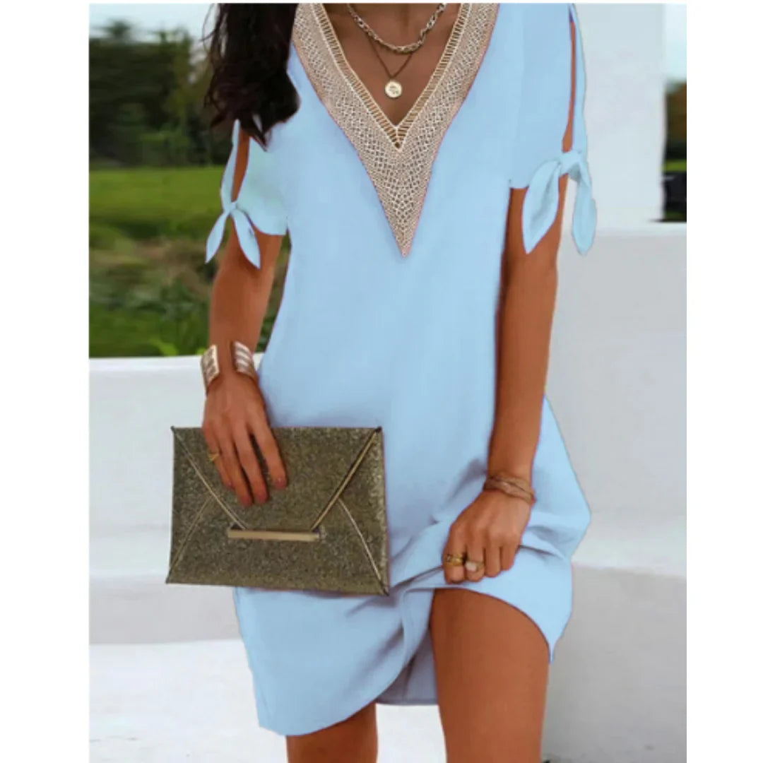 Damen Mini-Tunikakleid mit V-Ausschnitt und Schnürdetails