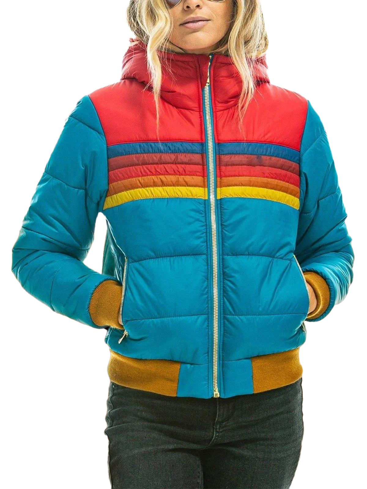 Damen Winterjacke mit Streifen und Kapuze
