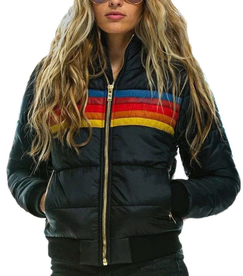 Damen Winterjacke mit Streifen und Kapuze