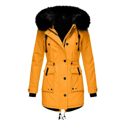 Damen Winterjacke mit Fellkapuze und Taschen