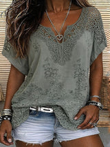 Jennie | Boho-Bluse mit V-Ausschnitt und Stickerei in Grau