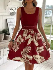 Aveline | Tropical Print Spitzen-Nähte Tank-Kleid