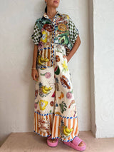 Damen Tropisches Früchteprint Hemd Und Weite Hose Set – Sommer Urlaubsoutfit in Mehrfarbig