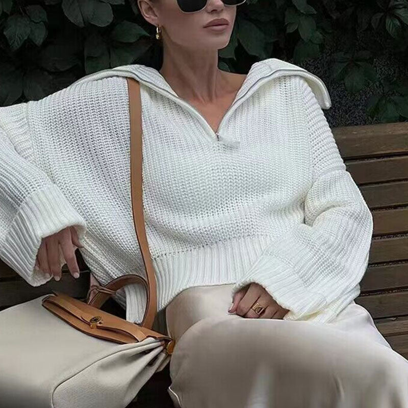 Pullover mit Reißverschluss und weitem Kragen | Stilvolle Bequemlichkeit | Moderner Chic