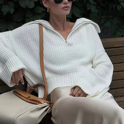 Pullover mit Reißverschluss und weitem Kragen | Stilvolle Bequemlichkeit | Moderner Chic