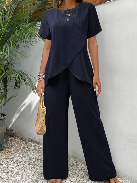 Damen Asymmetrisches Zweiteiler Set | Weite Hose