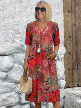 Harper – Elegantes Midikleid mit Blumenmuster in Rot