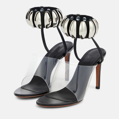 Maisie | Klare High Heels Sandalen mit Perlen für Frauen