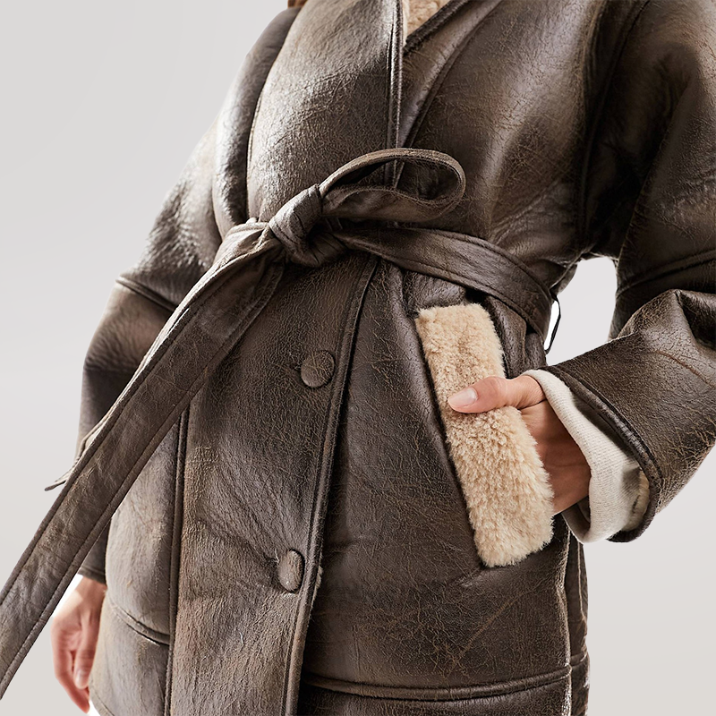 Damen Winterjacke mit Gürtel und Futter