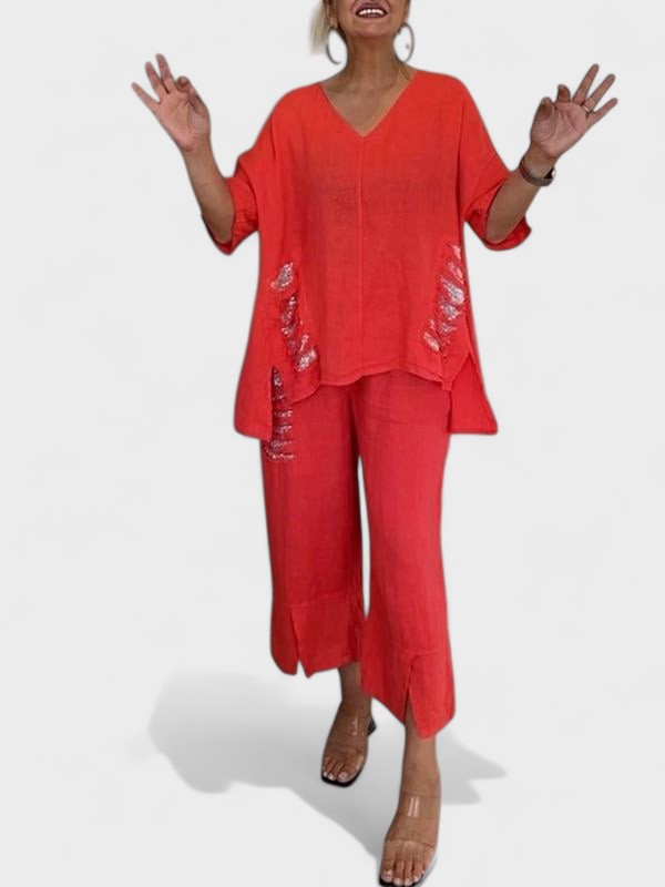 Raisa - V-Ausschnitt Zweiteiliges Set Für Sommer