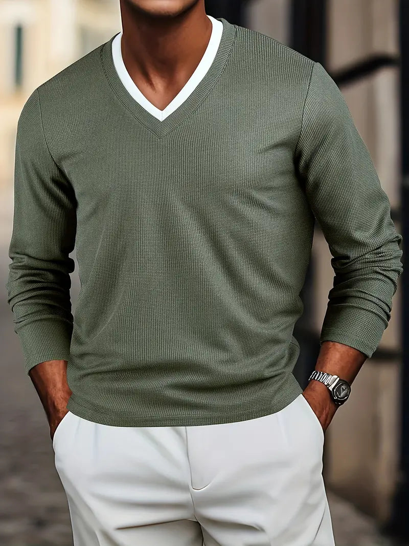Louis - Lässiges Langarmoberteil mit V-Ausschnitt für Herren