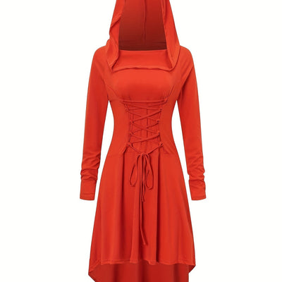 Damen Halloween-Kleid mit Kapuze | Schnürung & Asymmetrischer Saum