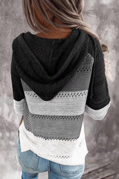 Strickpullover mit Leoparden- und Streifenmuster | Kapuzen-Design | Müheloser Stil