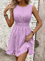 Isabella | Elegantes ärmelloses A-Linien-Kleid mit weißem Blumendruck für Damen