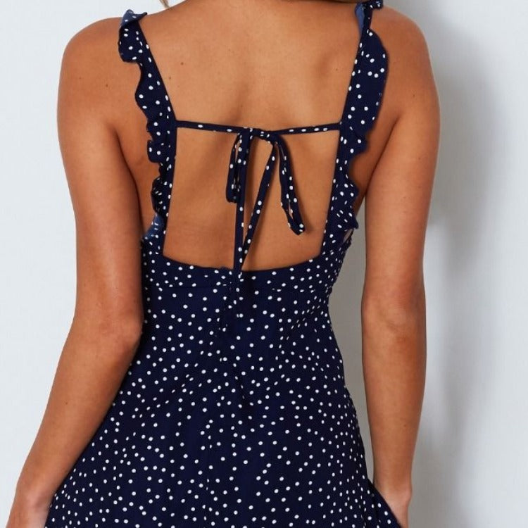 Avelena | Damen Polka-Dot Spaghetti-Träger Strandkleid