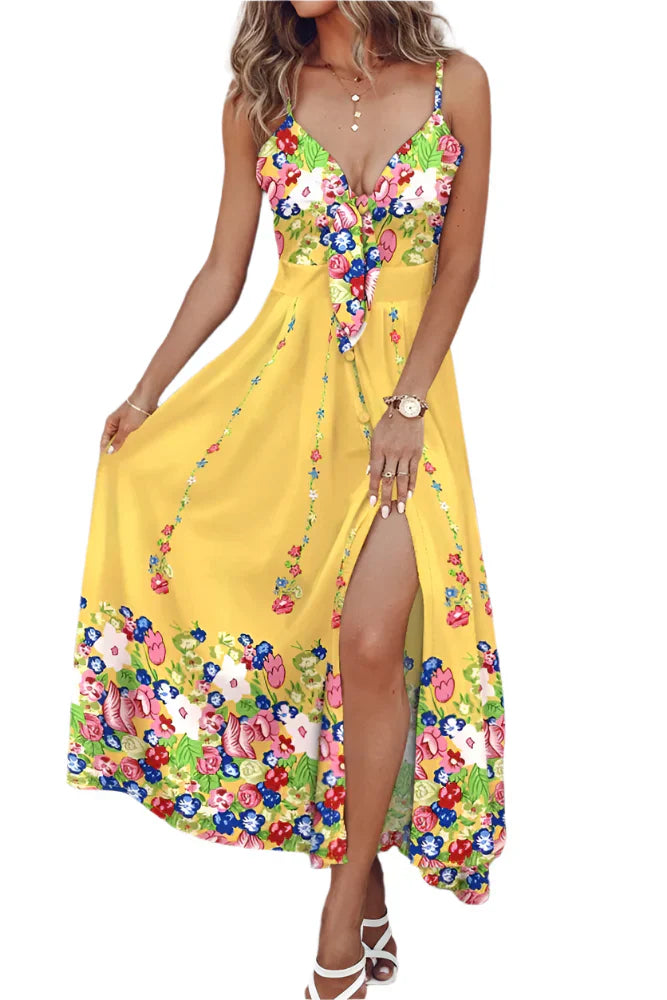 Ellie - Lange Spaghetti-Trägerkleid mit entspannter Druckmuster