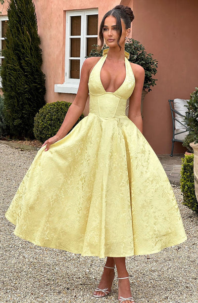 Rosea Midi Kleid mit V-Ausschnitt