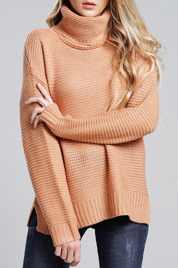 Damen Lässige Grobstrickpullover | Rollkragen