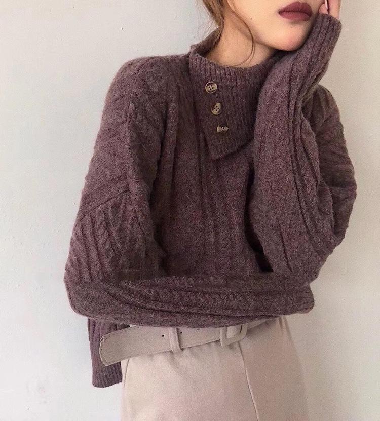 Strukturierter Pullover | Hoher Kragen mit Knöpfen | Eleganter Komfort