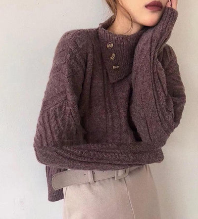 Strukturierter Pullover | Hoher Kragen mit Knöpfen | Eleganter Komfort