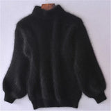 Lässiger Angora Strick Damenpullover - Livia in Schwarz