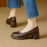 Damen Braune Leder Plateau Pumps Mit Blockabsatz – Stilvolle Heels in Braun
