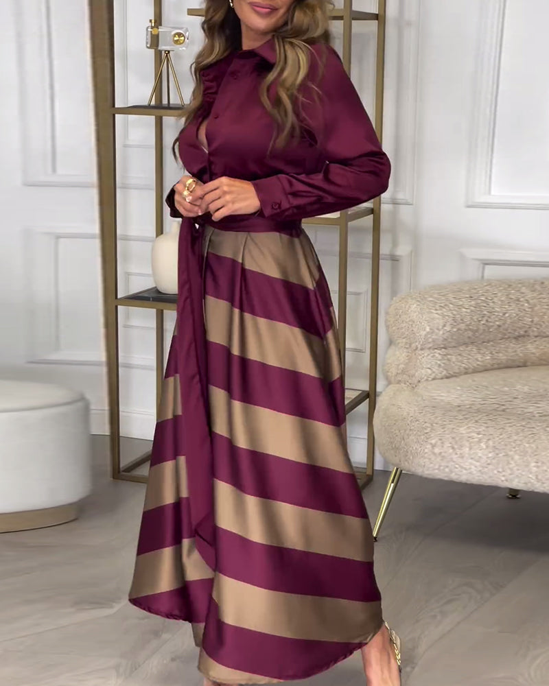 Maisse - Schickes Gestreiftes Maxikleid mit Gürtel Damen