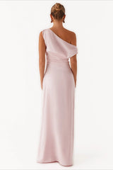 Damen Einfarbiges Maxikleid Mit Asymmetrischem Ausschnitt – Abendkleid in Rosa