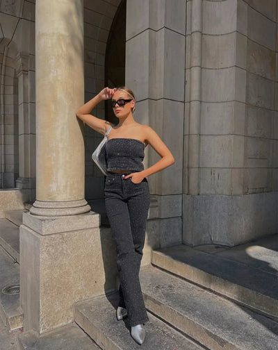 Glitzer-Jeans | Strahlender Look | Gerade Passform