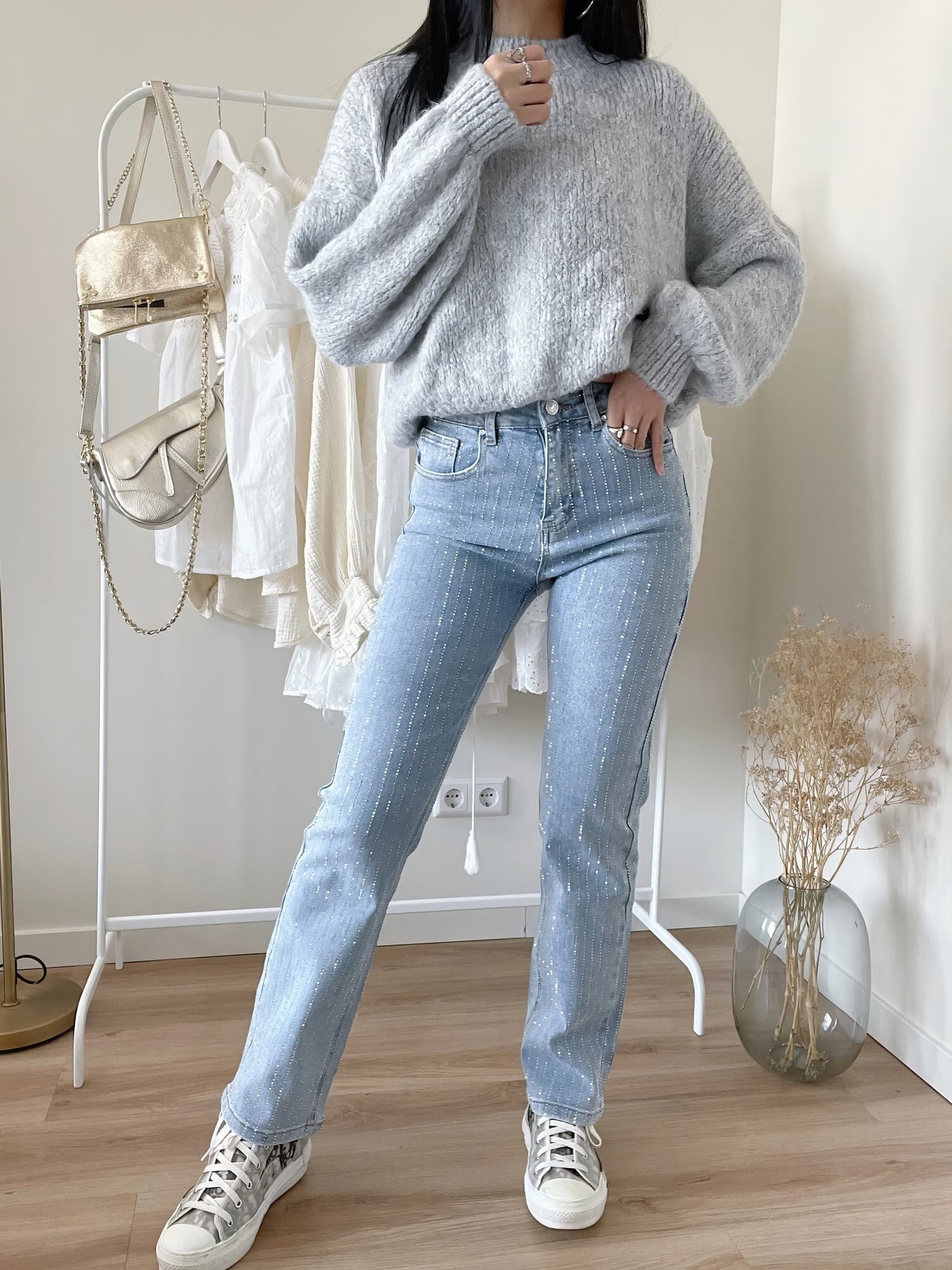 Glitzer-Jeans | Strahlender Look | Gerade Passform