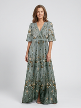 Damen Langes Florales V-Ausschnitt Maxikleid – Elegantes Sommerkleid in Grün